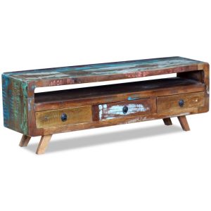 Retro Reclaimed Wood TV Unit with 3 Drawers 120cm