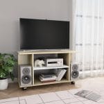 TV Cabinet with Castors White and Sonoma Oak 80x40x40 cm Chipboard 1