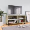 TV Cabinet with Castors White and Sonoma Oak 90x35x35 cm Chipboard