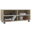 TV Cabinet with Castors White and Sonoma Oak 90x35x35 cm Chipboard