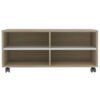 TV Cabinet with Castors White and Sonoma Oak 90x35x35 cm Chipboard