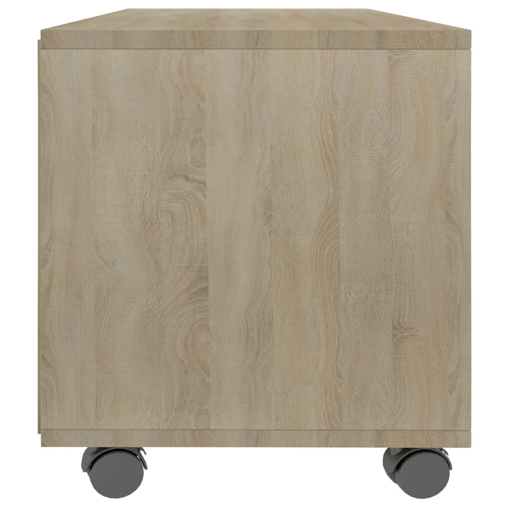 TV Cabinet with Castors White and Sonoma Oak 90x35x35 cm Chipboard