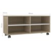 TV Cabinet with Castors White and Sonoma Oak 90x35x35 cm Chipboard