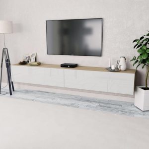 TV Cabinets 2 pcs Chipboard 120x40x34 cm High Gloss White Oak