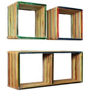 Wall Shelf Set 3 Pieces Solid Reclaimed Teak Multicolour