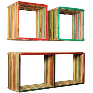 Wall Shelf Set 3 Pieces Solid Reclaimed Teak Multicolour