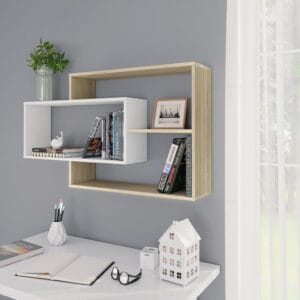 Wall Shelves White and Sonoma Oak 104x24x60 cm Chipboard