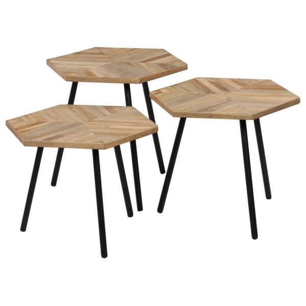 3 Piece Coffee Table Set Reclaimed Teak Hexagonal