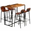 Bar Set 5 Pieces Solid Reclaimed Wood and Genuine Goat Leather