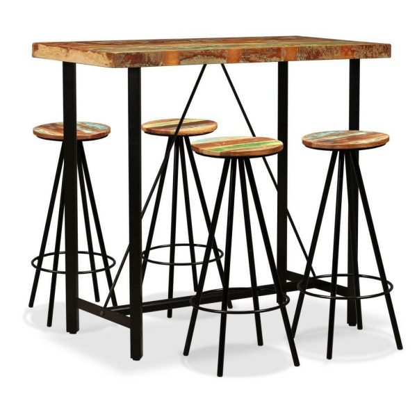 Bar Table & Stools Set 5 Pieces Solid Reclaimed Wood