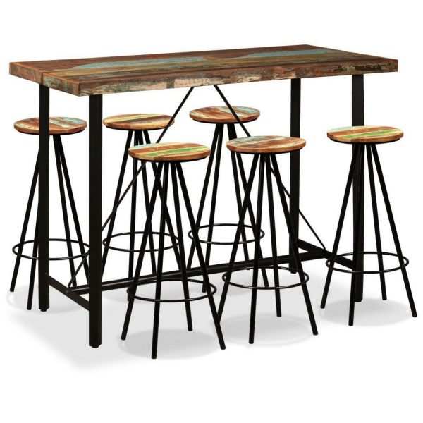 Bar Set 7 Pieces Solid Reclaimed Wood