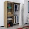 Clothes Cabinet with Curtain Adjustable in Width 121-168 cm Oak