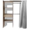 Clothes Cabinet with Curtain Adjustable in Width 121-168 cm Oak