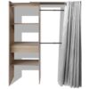 Clothes Cabinet with Curtain Adjustable in Width 121-168 cm Oak