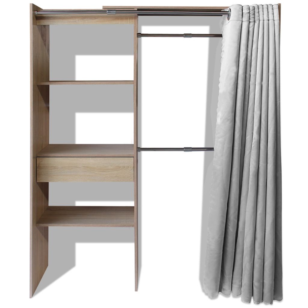 Clothes Cabinet with Curtain Adjustable in Width 121-168 cm Oak