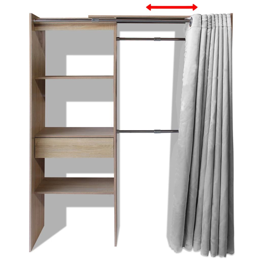Clothes Cabinet with Curtain Adjustable in Width 121-168 cm Oak