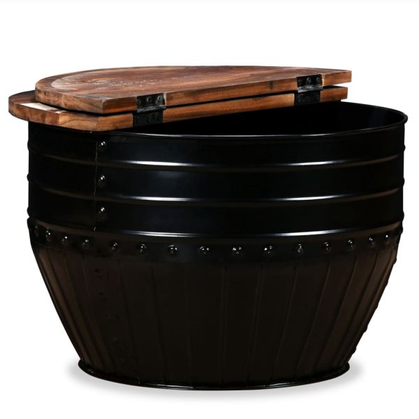 Black Barrel Coffee Table Solid Reclaimed Wood 60x60cm
