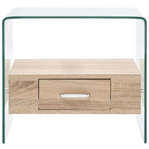 Coffee Table With Drawer 50X50X45 Cm Tempered Glass