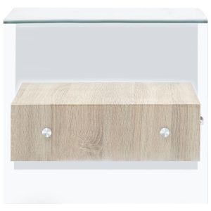 Coffee Table With Drawer 50X50X45 Cm Tempered Glass