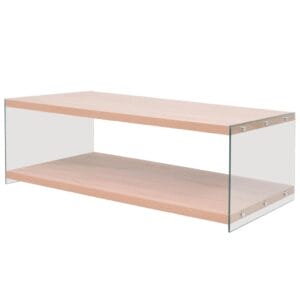 Coffee Table with Shelf Glass MDF Oak Colour