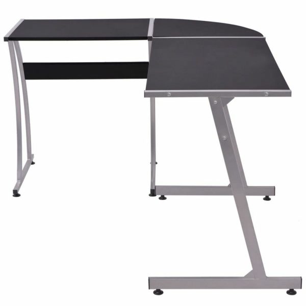 Corner Desk L-Shaped Black & Silver