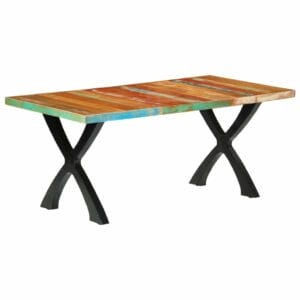 180cm Reclaimed Wood Dining Table Black X Metal Legs