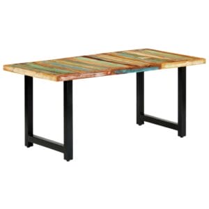 180cm Dining Table Solid Reclaimed Wood Black Metal Leg