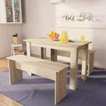 Dining Table and Benches 3 Pieces Chipboard Oak 1