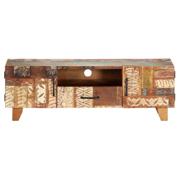 Hand Carved Reclaimed Wood TV Unit Multi Colour 120cm