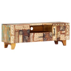 Hand Carved Reclaimed Wood TV Unit Multi Colour 120cm