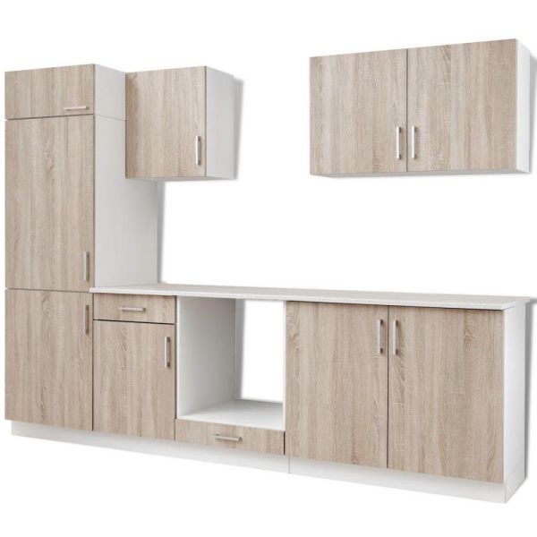 Kitchen Cabinet Unit Built-In Fridge 7 Pieces Oak Look