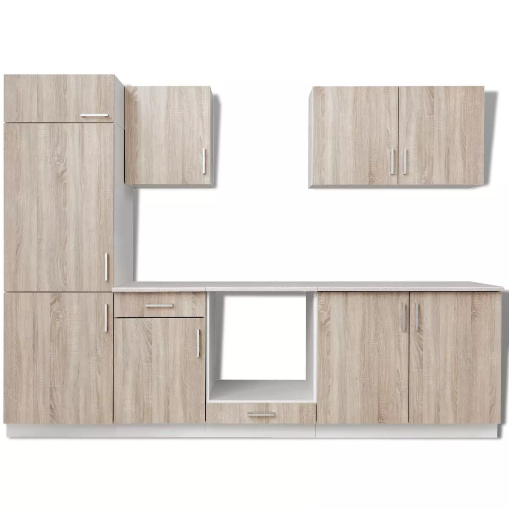 Kitchen Cabinet Unit Built-in Fridge 7 Pieces Oak Look