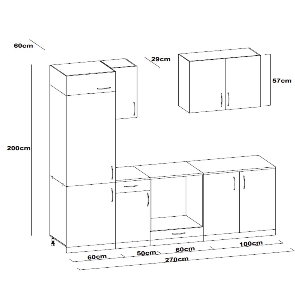 Kitchen Cabinet Unit Built-in Fridge 7 Pieces Oak Look