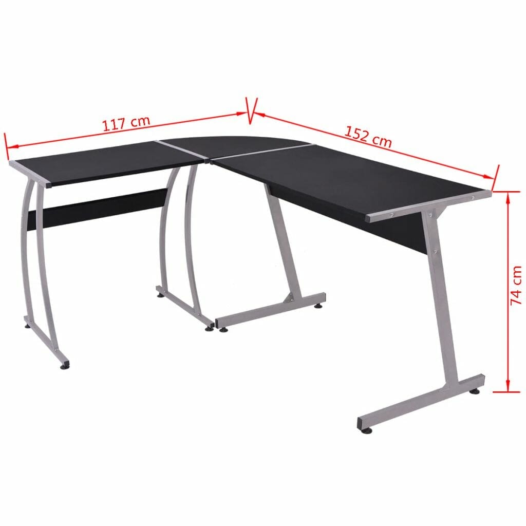 Corner Desk L-Shaped Black & Silver