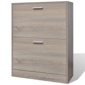 Oak Look Wooden Shoe Cabinet with 2 Compartments