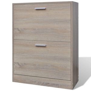 Oak Look Wooden Shoe Cabinet with 2 Compartments