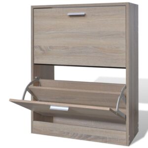 Wooden Shoe Cabinet Oak Look with 2 Compartments