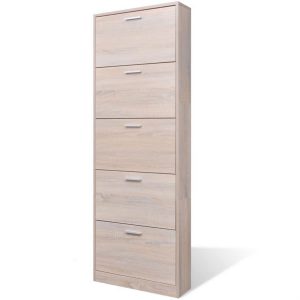 Wooden Shoe Cabinet Oak Look with 5 Compartments