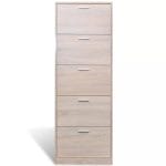 Oak Look Wooden Shoe Cabinet with 5 Compartments 3