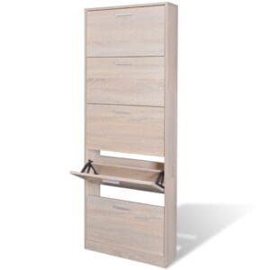 Wooden Shoe Cabinet Oak Look with 5 Compartments