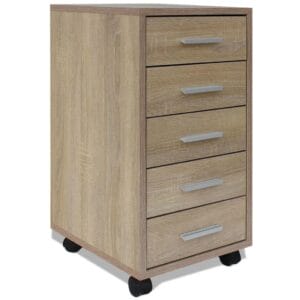 Office Drawer Unit with Castors 5 Drawers Oak