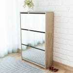 Shoe Cabinet 3-Layer Mirror Oak 63x17x102