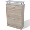 Shoe Cabinet with a Drawer and a Top Glass Shelf Wood Oak Look
