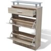 Shoe Cabinet with a Drawer and a Top Glass Shelf Wood Oak Look