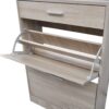 Shoe Cabinet with a Drawer and a Top Glass Shelf Wood Oak Look