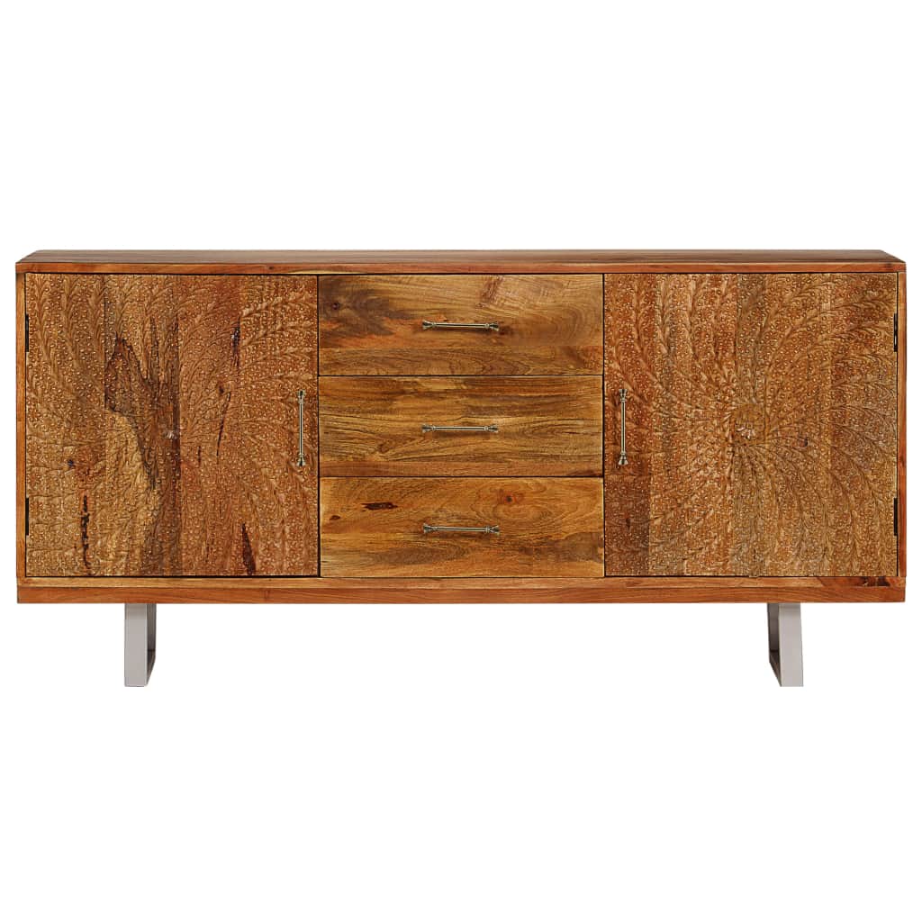 Sideboard Solid Acacia Wood with Carved Doors 158x40x75 cm