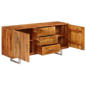 Sideboard Solid Acacia Wood with Carved Doors 158x40x75 cm