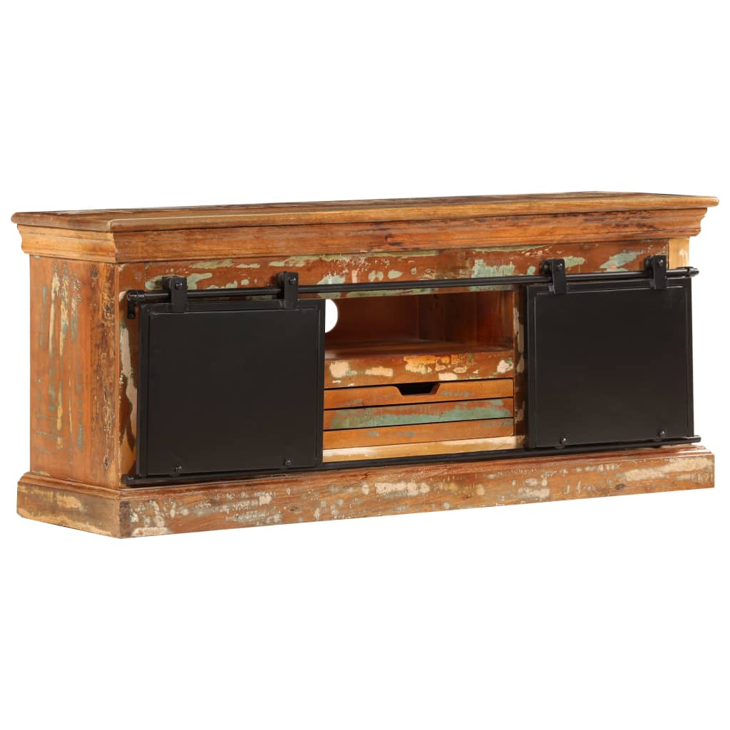 Reclaimed Wood TV Unit with Sliding Metal Doors 110cm