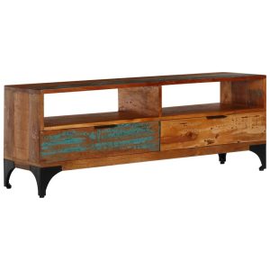 2 Drawer Solid Reclaimed Wood TV Unit with Metal Feet 118cm