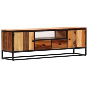 Industrial TV Unit Solid Reclaimed Wood & Black Metal Frame 120cm